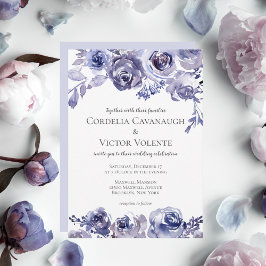 Convites Rosas Roxos Elegantes Casamento no inverno Floral 