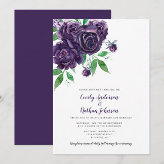 Convites Rosas Roxos Elegantes Casamento Verde