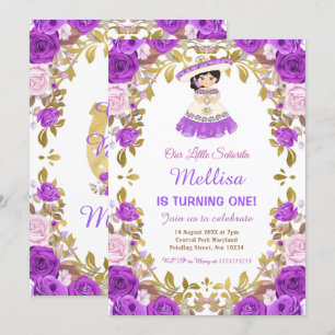 Convites Rosas Roxos Garota Floral Mexicana Fiesta Anivers
