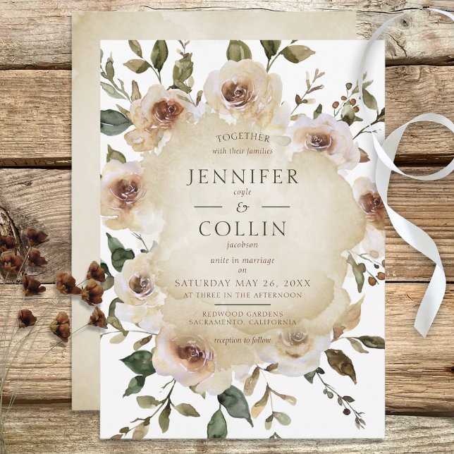 Convites Rosas Russos de Creme Cappuccino (Criador carregado)