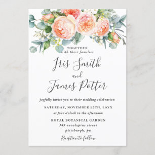 Convites Rosas Russos de Jardim de Pêssego Casamento Floral