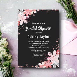 Convites Rosas Russos Elegantes Chá de panela Floral Negro