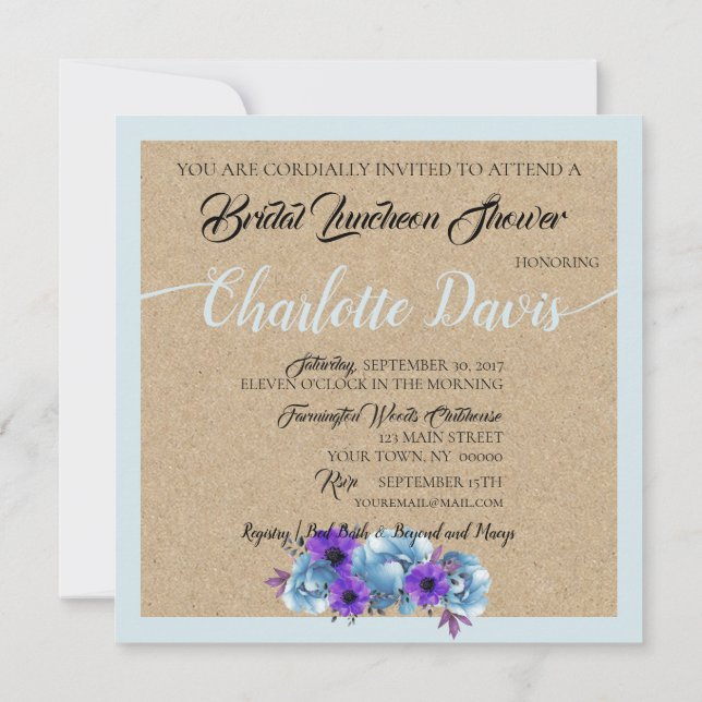 Convites Rosas Rustic Blue Cottage Chá Wedding Suite (Verso)