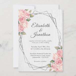 Convites Rosas Rustic Blush Sobre Casamento Geométrico Da 