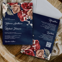 Rosas Rustic Burgundy Marinho Código QR Casamento 