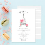 Convites Rosas Rustic Glitter Eiffel Paris Mínimo Doce 16<br><div class="desc">Um convite de festas elegante,  na moda e minimalista Sweet 16 com um tema Paris,  com uma torre Eiffel coberta de rochas (este é um efeito digital) e três rosas de aquarela,  uma simples tipografia e faixas delicadas e desenhadas à mão no verso.</div>