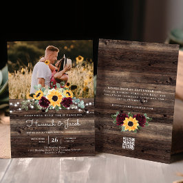 Convites Rosas Rustic Sunflower Código QR Casamento RSVP