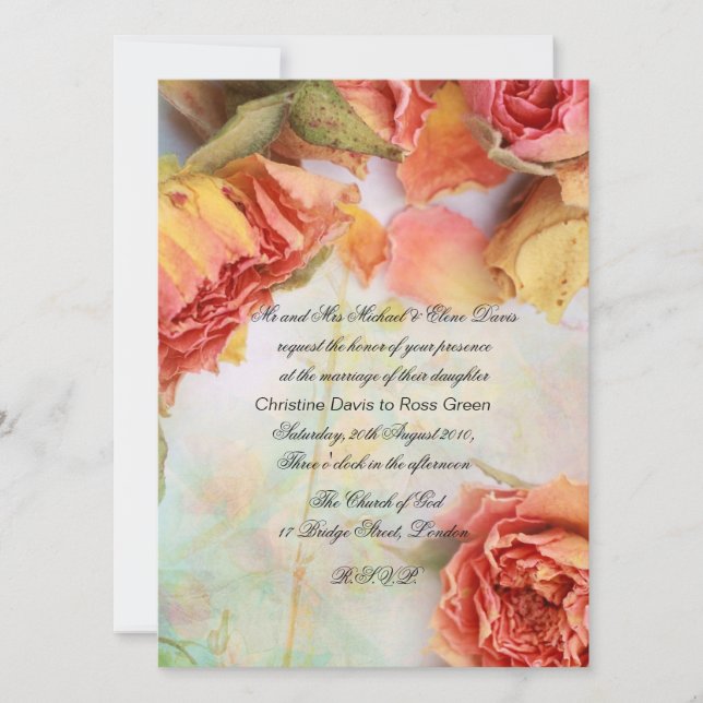 Convites Rosas secos do vintage que wedding (Frente)