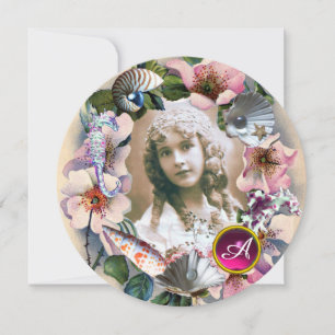 CONVITES ROSAS SELVAGENS E CONCHAS DO MAR MODELO DE FOTO DO