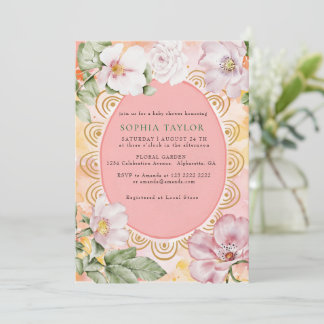 Convites Rosas Selvagens Moldura Vintage Pastel Baby Shower