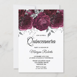 Convites Rosas Silver Floral Quinceanera