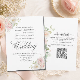 Convites Rosas Soft Blush Tudo em Um Código QR Casamento