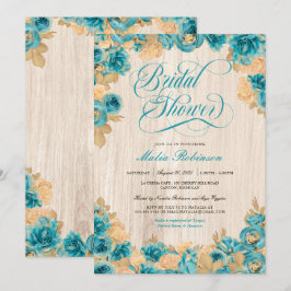 Convites Rosas Teais e Dourados Chá de panela Russo Elegant