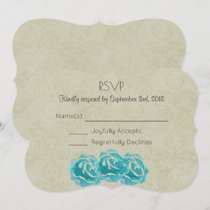 Convites Rosas Teal de Aquarela em RSVP de Casamento com Da