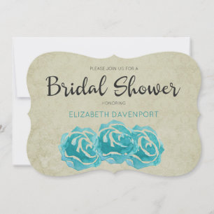 Convites Rosas Teal em Aquarela em Bridal Shower com Damask