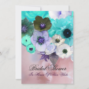 CONVITES ROSAS TEAL ROSA E FLORES DE ANÊMONA CHUVA DE NOIVA