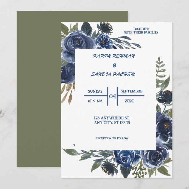 Convites Rosas Terrenos Laranja Marinho Azul Casamento (Frente/Verso)