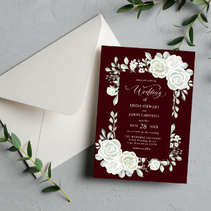 Convites Rosas Tropicais Burgundy Profundo Gótico Casamento
