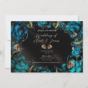 Convites Rosas Turquesa Azul-esverdeado Caveiras Casamento 