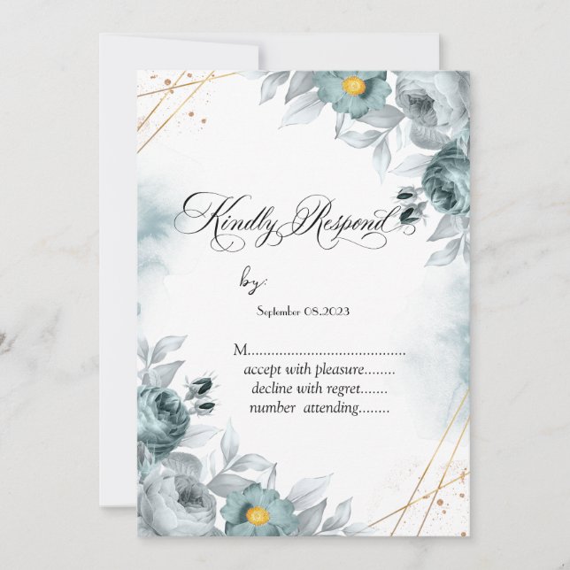 Convites Rosas Verde Menta em Aquarela RSVP (Frente)