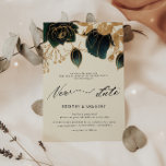Convites Rosas verdes Dourados de aquarela adiaram casament<br><div class="desc">Nossa coleção 'Watercolor Dourado Rosa Wedding'' apresenta uma rica camada de aquarela em esmeralda e safira com rosas de mesma cor e folhagem dourada. As letras decorativas fazem parte de um script personalizado, mas podem ser incorporadas em um design de monograma a seu pedido. Veja na nossa loja mais itens...</div>