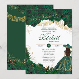 Convites Rosas Verdes Elegante Emerald Charro Quinceanera