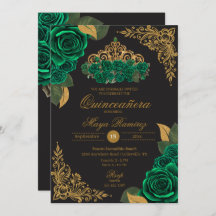Rosas Verdes Glitter Dourado Negro Tiara Quinceañe