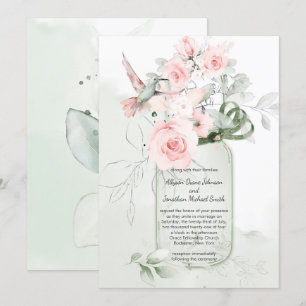 Convites Rosas Verdes Mason Jar Casamento de Pastel Rosa