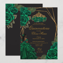 Convites Rosas verdes negros Dourada Princesa Quinceañera