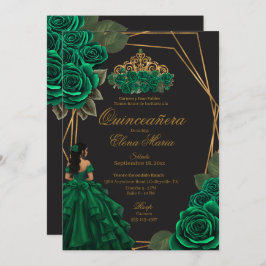 Convites Rosas verdes negros Dourada Princesa Quinceañera