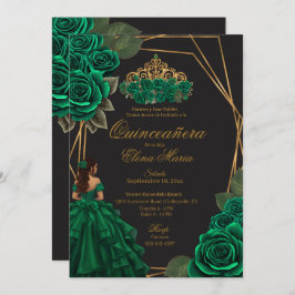 Convites Rosas verdes negros Dourada Princesa Quinceañera