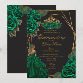 Convites Rosas verdes negros Dourada Princesa Quinceañera