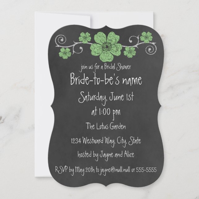Convites Rosas verdes selvagens Chalkboard Bridal (Frente)