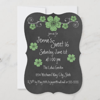 Convites Rosas Verdes Wild Mint Partido Chalkboard