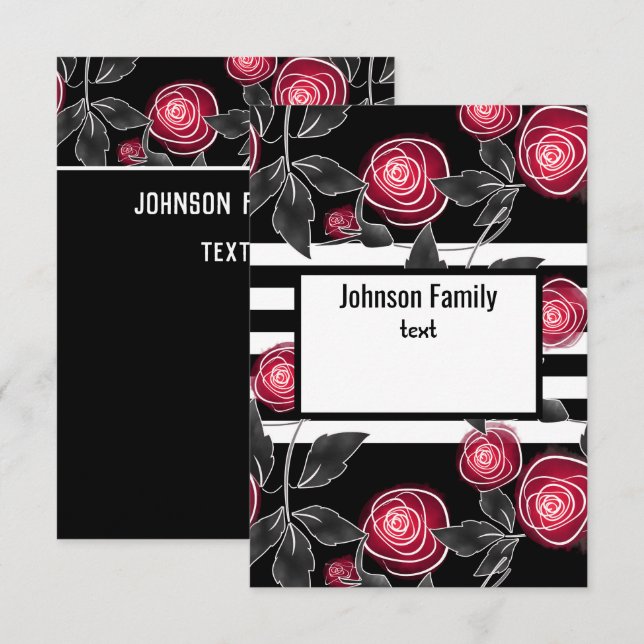 Convites rosas vermelhas abstrato modernas folhas de flores (Frente/Verso)