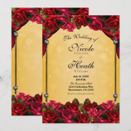 Convites Rosas Vermelhas Amarelas & Douradas Casamento Eleg
