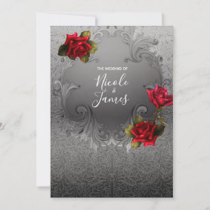 Convites Rosas Vermelhas Antigas Decorativas Prata Casament