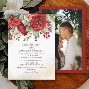 Convites Rosas Vermelhas Antigas Foto Floral Botânica Casam