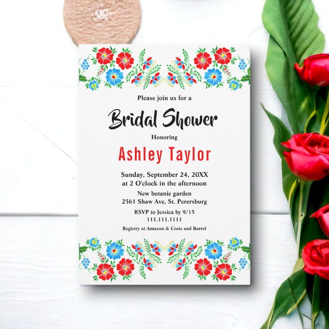 Convites Rosas vermelhas Azuis Elegantes Chá de panela Flor (Criador carregado)