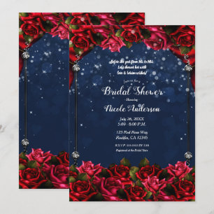 Convites Rosas Vermelhas Azul Marinho Dourado Chá de Noiva