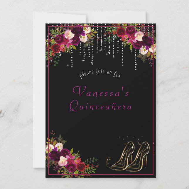 Convites Rosas vermelhas bonito Espumantes Estrelas Altas Q (Frente)