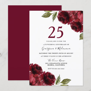 Convites Rosas Vermelhas Borgonha 25º Aniversário de Casame