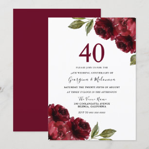 Convites Rosas Vermelhas Borgonha 40º Aniversário de Casame