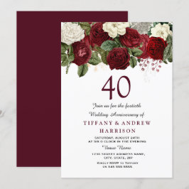 Convites Rosas Vermelhas Burgundy Brancas 40º Aniversário d