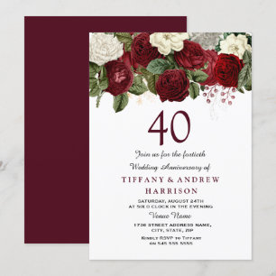 Convites Rosas Vermelhas Burgundy Brancas 40º Aniversário d