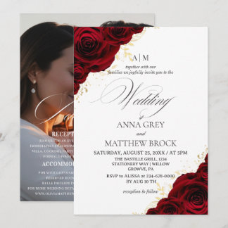 Convites Rosas Vermelhas⎮ Casamento Elegante Tudo em Um
