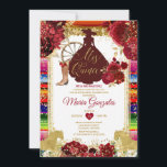 Convites Rosas vermelhas Coloridas Mis Quince 15 Anos Quinc<br><div class="desc">Quinceañeran Rosas vermelhas Coloridas Douradas Coroa Glitter Convite Mis Quince 15 Anos,  16º Aniversário, </div>