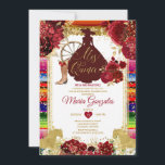 Convites Rosas vermelhas Coloridas Mis Quince 15 Anos Quinc<br><div class="desc">Quinceañeran Rosas vermelhas Coloridas Douradas Coroa Glitter Convite Mis Quince 15 Anos,  16º Aniversário, </div>