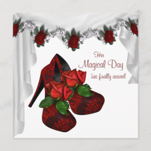 Convites Rosas vermelhas de alto salto Quinceanera