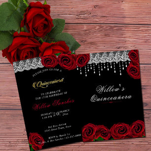 Convites Rosas vermelhas de aniversário de Quinceanera 15